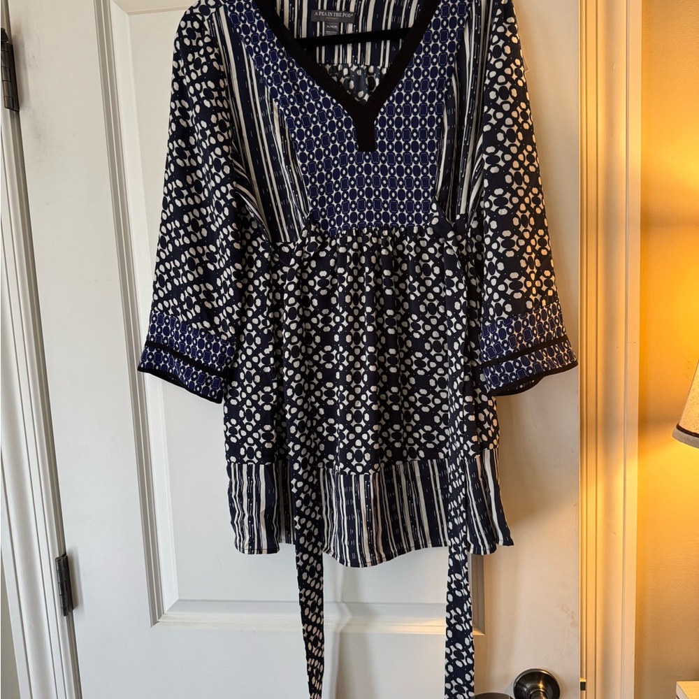 Navy and White Patterned Maternity Top